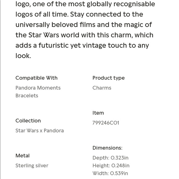 FIRM - Authentic Pandora Star Wars Silver 3D Logo Charm - Picture 9 of 11